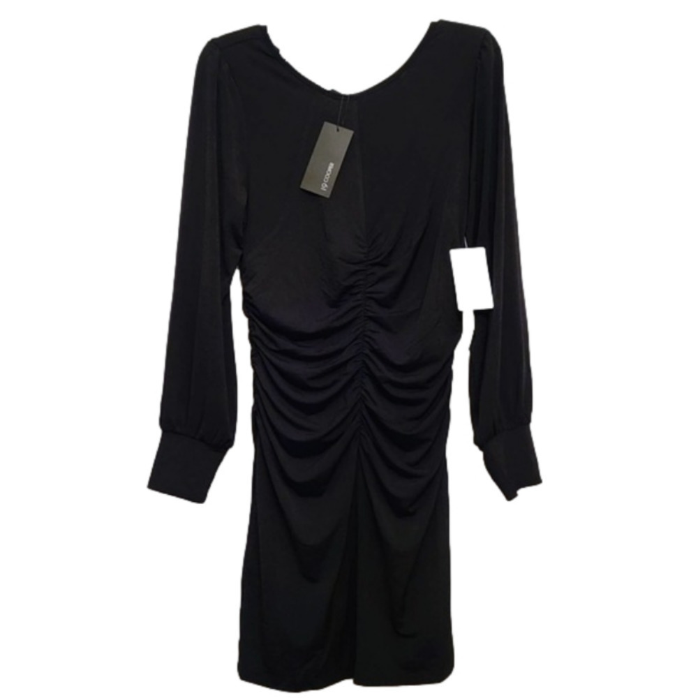 19 Cooper Black Bodycon Shirred Cocktail Dress Large